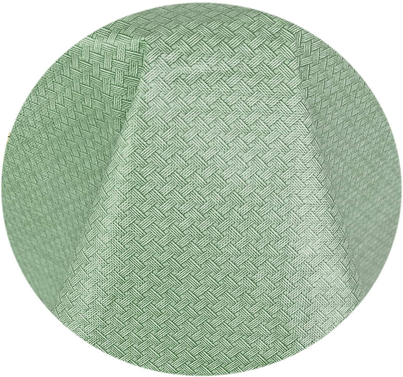 Newbridge Sage Green Basketweave Solid Color Vinyl Flannel Backed Tablecloth, Basket Weave Indoor/Outdoor Patio, Kitchen, Dining Tablecloth, 70” Zipper Umbrella Round