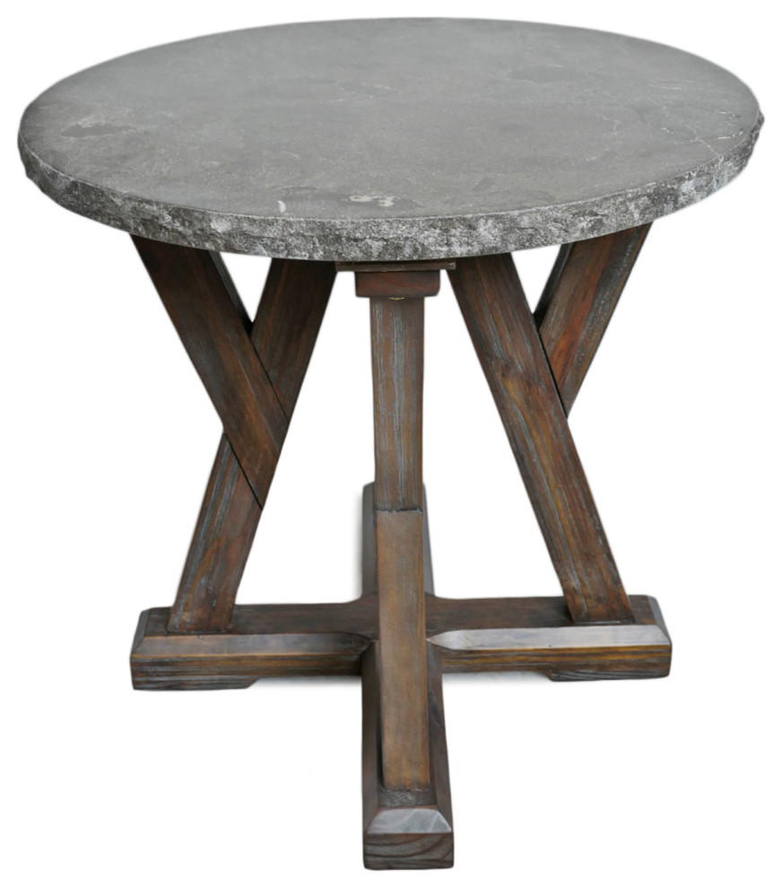 Round Stone Top Farm Side Table   Farmhouse   Side Tables And End Tables   by Design Mix Furniture  Houzz