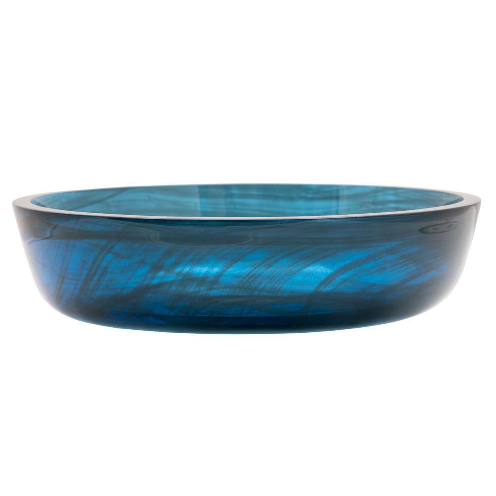 Eden Bath Transparent Blue Glass Round Vessel Sink with Flat Bottom EB_GS80