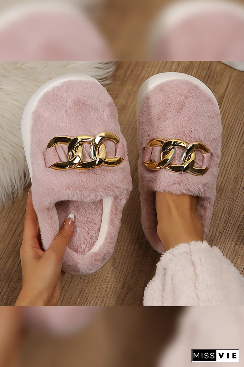 Metal Chain Fluffy Slipper