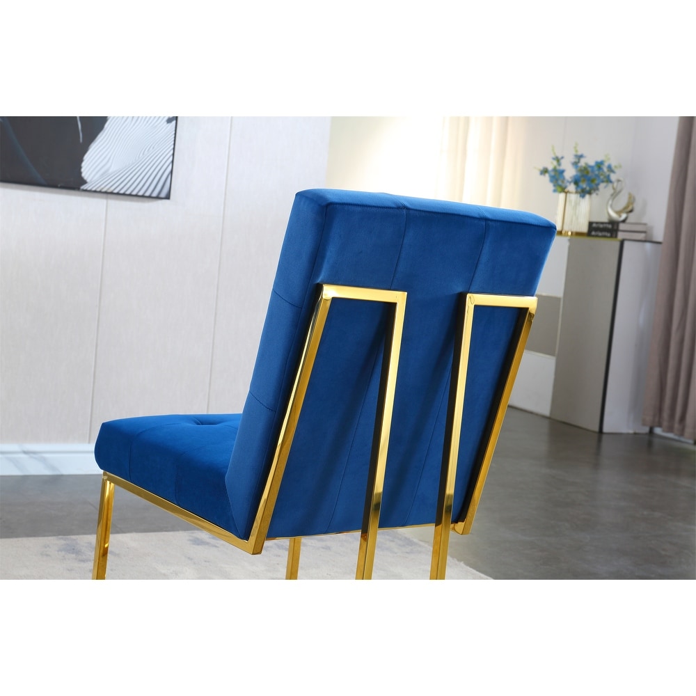 Velvet Dining Chair Tufted Design and Silver Finish Stainless Base