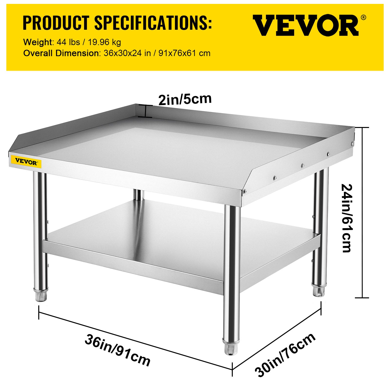 VEVOR Stainless Steel Table， 36 x 30 Inch， Heavy Duty Prep and Work Metal Workbench with Adjustable Storage Under Shelf and Table Feet， Commercial Equipment Stand for Hotel， Restaurant and Home Kitchen