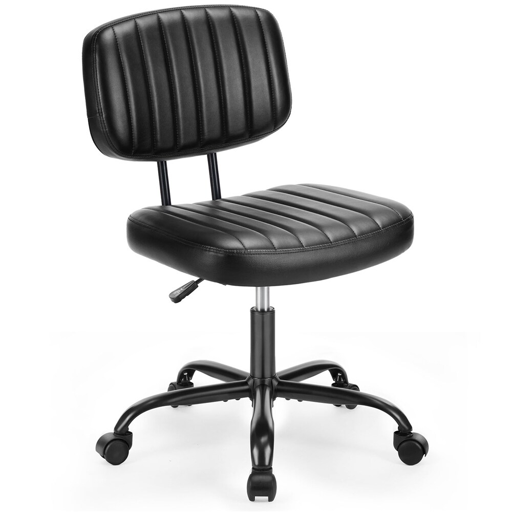 Leather Low Back Task Chair / Small Home Office Chair with Wheels