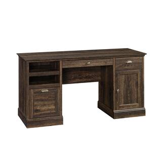 SAUDER 59 in. Rectangular Iron Oak 3 Drawer Executive Desk with File Storage 422706