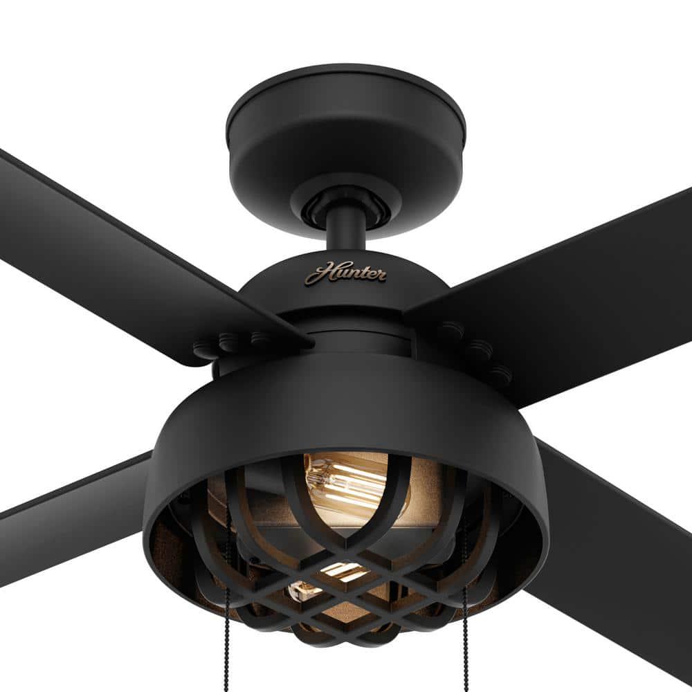 Hunter Spring Mill 52 in LED IndoorOutdoor Matte Black Ceiling Fan with Light Kit