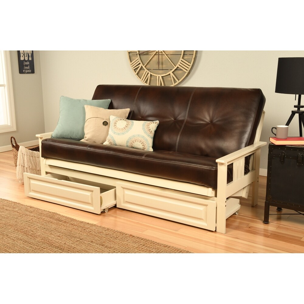 Somette Beli Mont Antique White Full size Storage Futon Set with Mattress