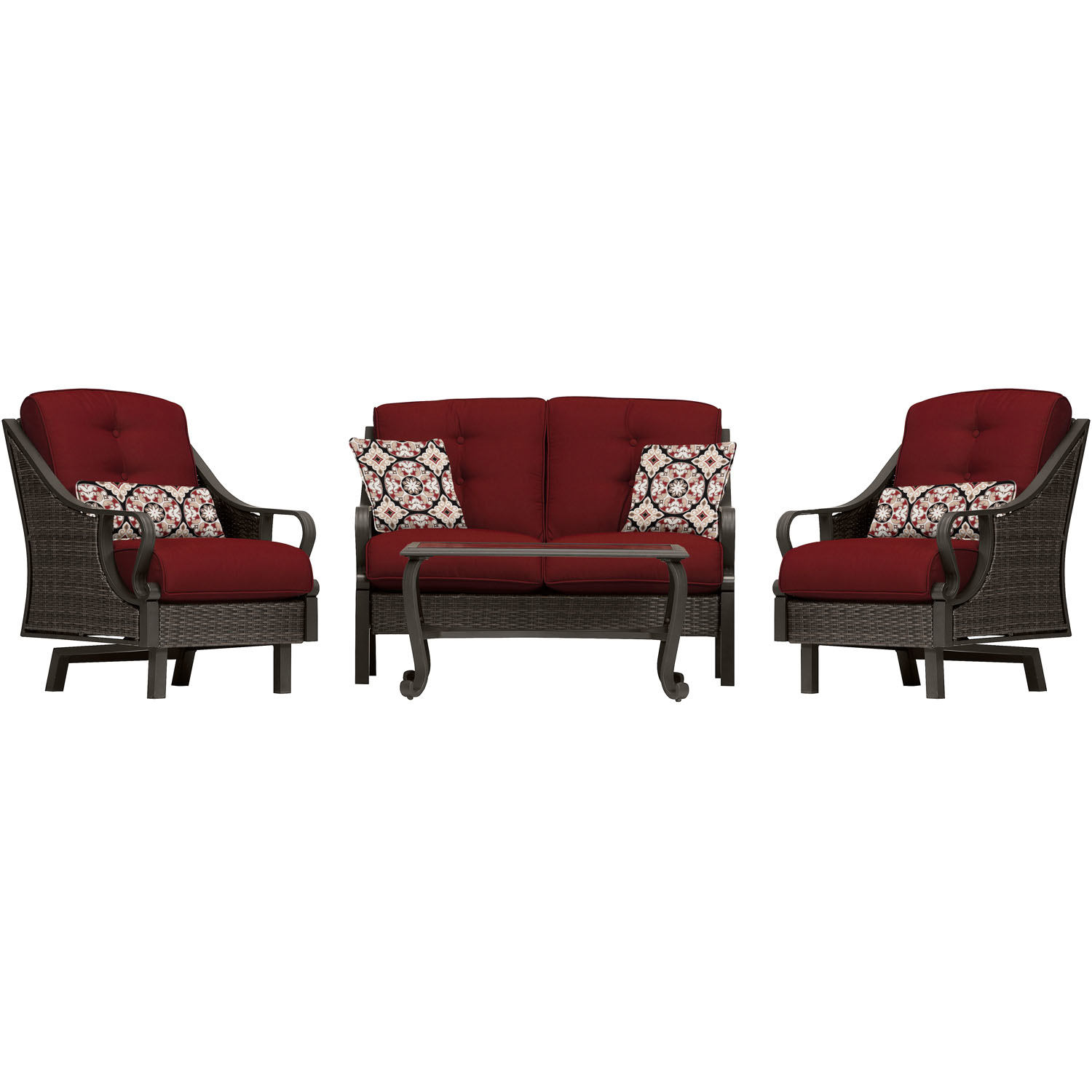 Hanover Ventura 4 pc Cocoa Stone Steel Traditional Patio Set Crimson Red