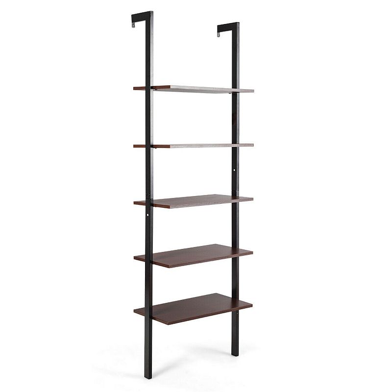 5-Tier Wood Look Ladder Shelf with Metal Frame for Home