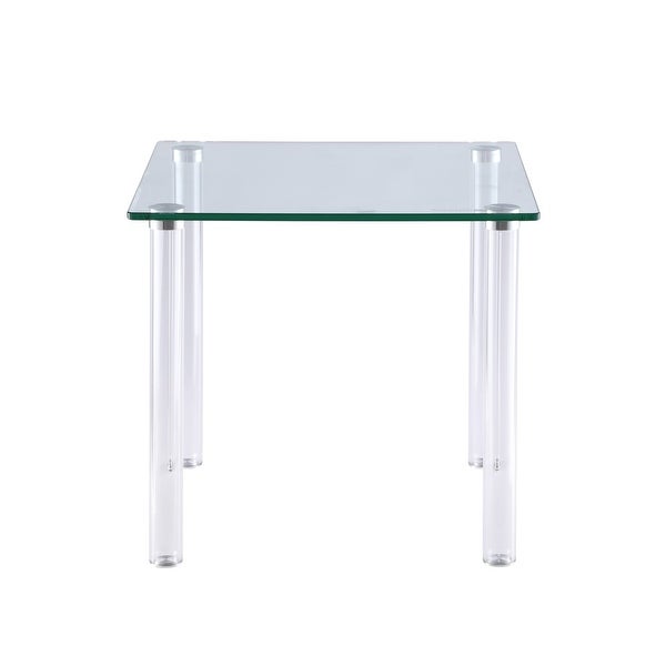 Somette All Glass Lamp Table with Polished Stainless Steel Accents