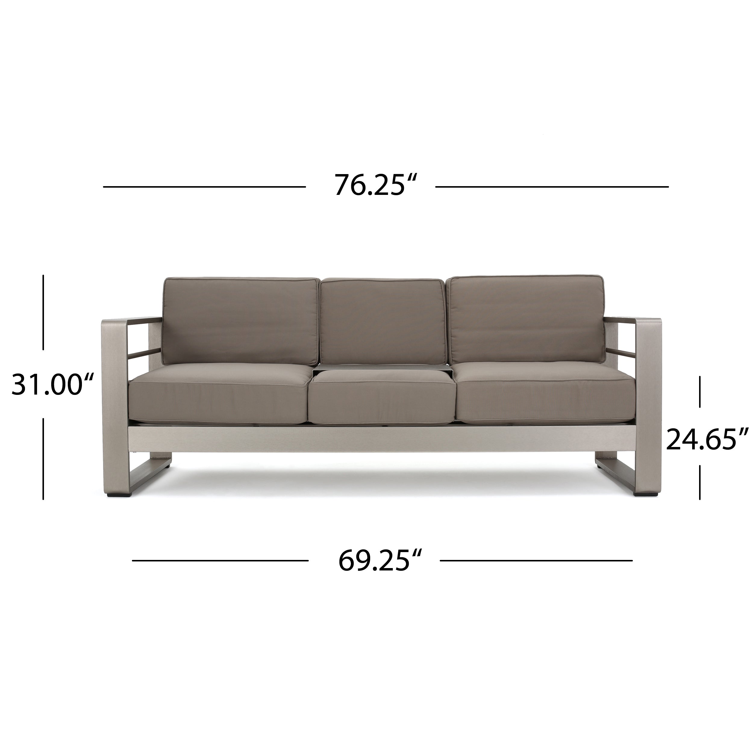 Crested Bay Outdoor Aluminum 3-Piece Sofa Set with Khaki Cushions