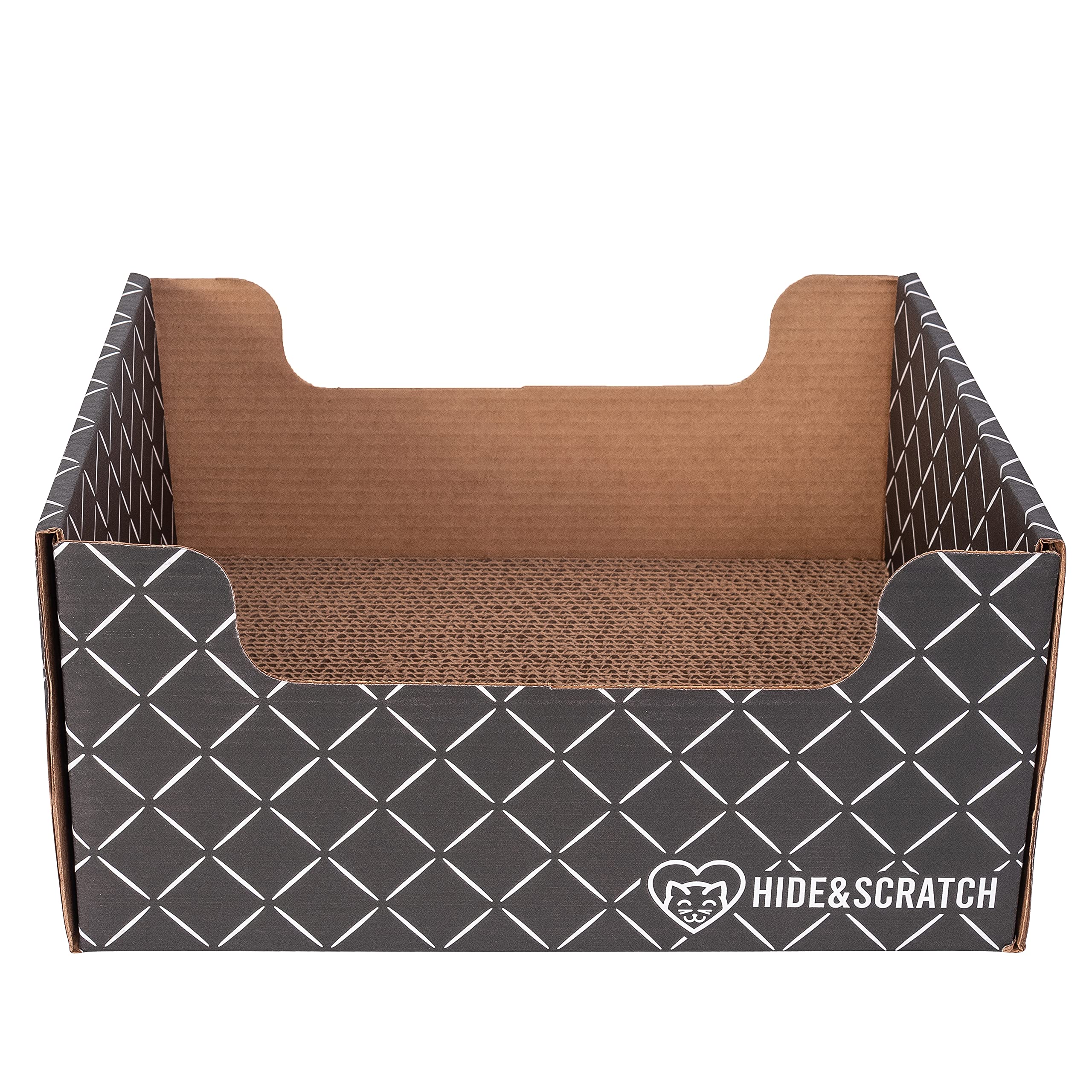 Hide and Scratch: Extra-Large Heavy Duty Cardboard Cat Scratcher and Lounger Box with Refillable Scratch Pad - Multiple Colors