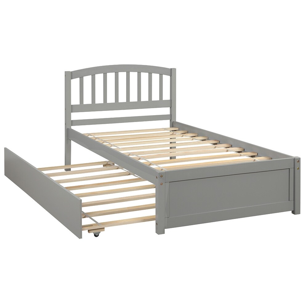 Nestfair Twin Size Platform Bed Wood Bed Frame with Trundle