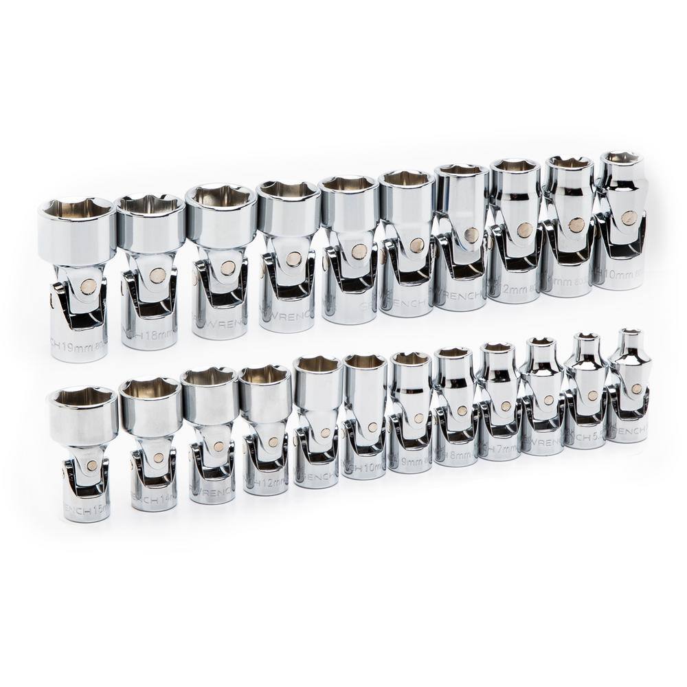 GEARWRENCH 14 in. and 38 in. Drive 6-Point Metric FlexUniversal Joint Socket Set (22-Piece) 86539