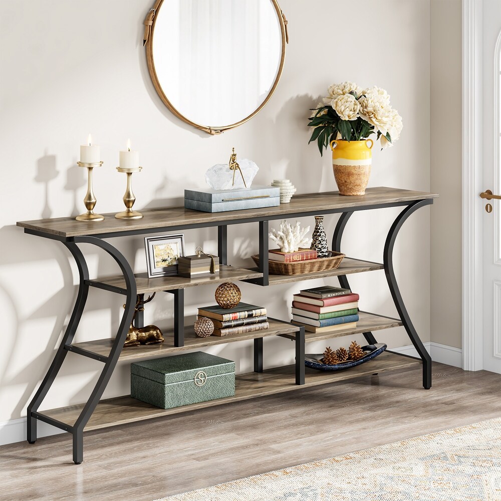 70.9 Inch Narrow Long Sofa Table with Storage Shelves