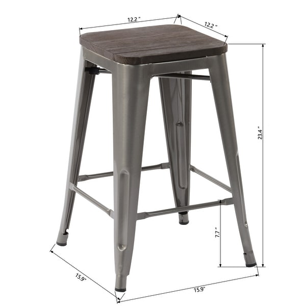 Homy Casa Stackable Metal Counter Stools with Solid Wood Seat