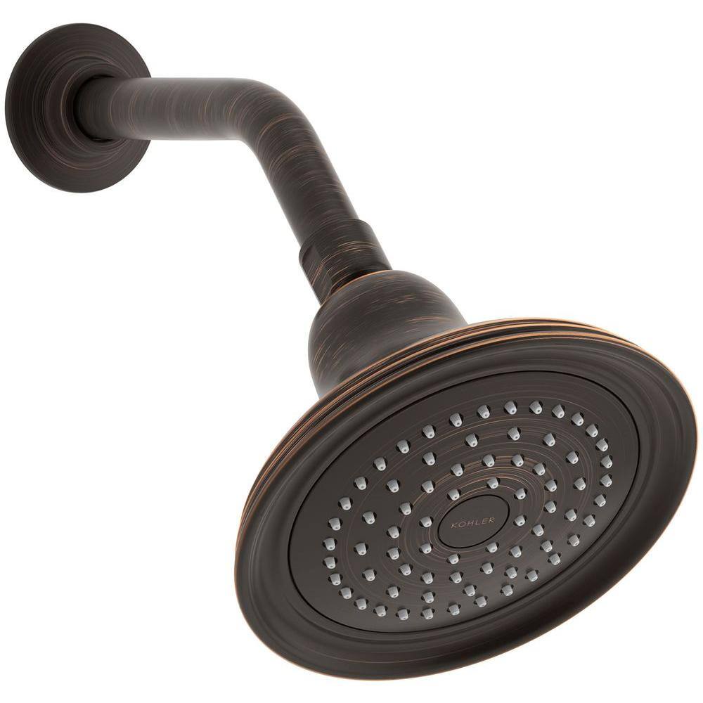 KOHLER Devonshire 1- -Spray Patterns 5.9 in. Single Wall Mount Fixed Shower Head in Oil-Rubbed Bronze K-10391-AK-2BZ