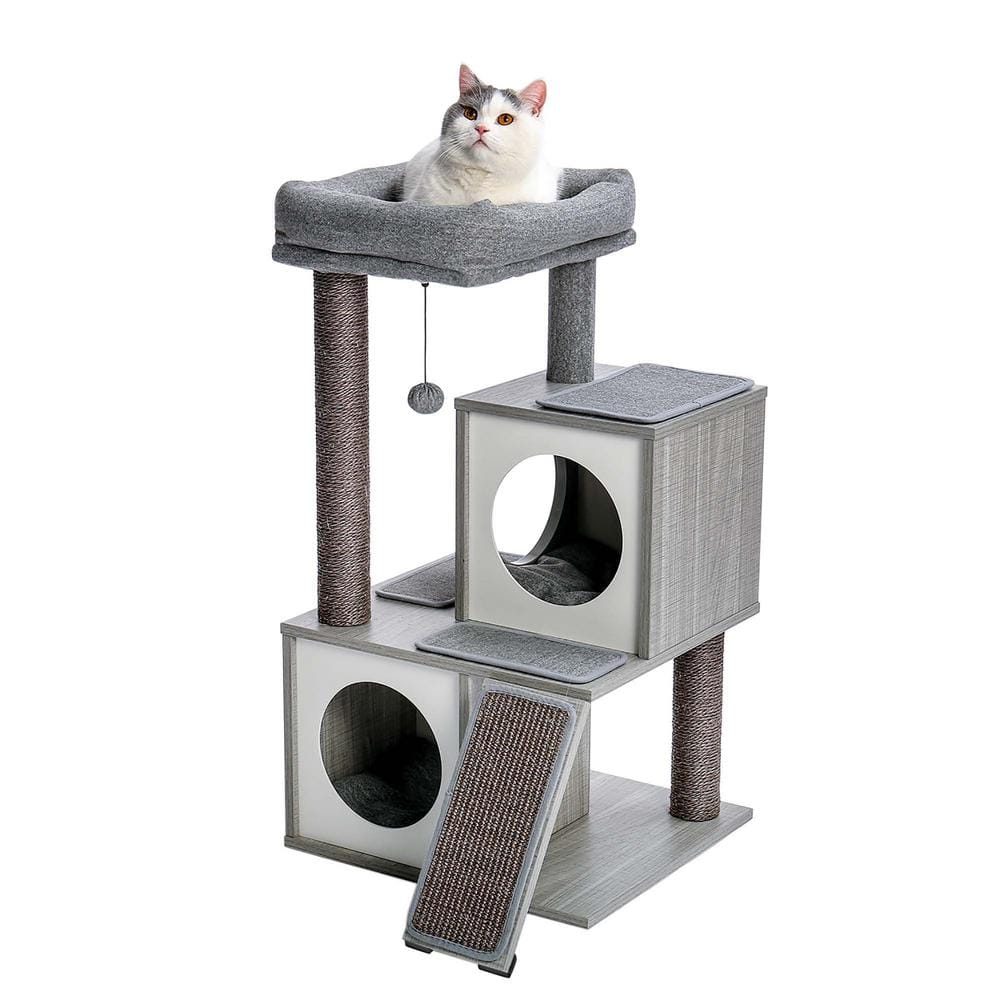 Foobrues Gray Pet Cat Scratching Posts and Trees Cat Houses PSL-23170284