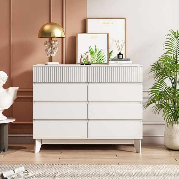 Simplicity Style 8-Drawer Dresser， Storage Cabinet with Decorative Finish， Lockers for Bedroom， Living Room， Dining Room - - 37952492