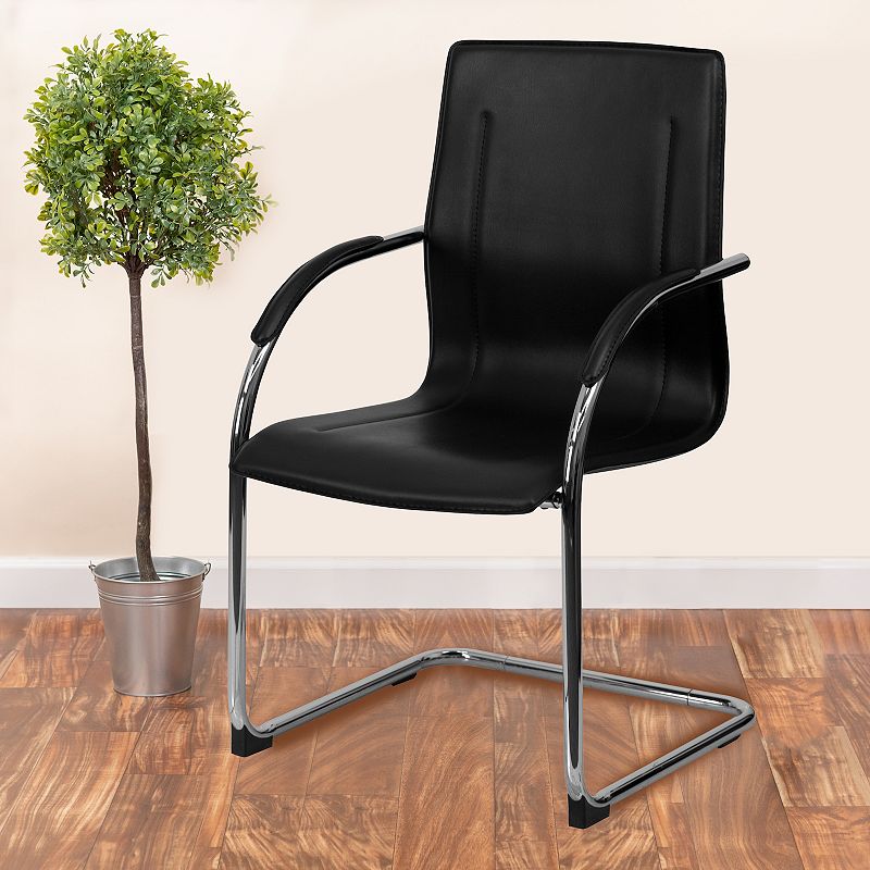 Emma and Oliver Vinyl Side Reception Chair with Chrome Sled Base