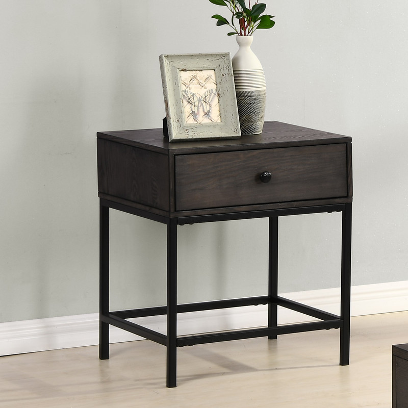 Ava Espresso MDF End Table With Charging Ports and Metal Base   Transitional   Side Tables And End Tables   by Lilola Home  Houzz