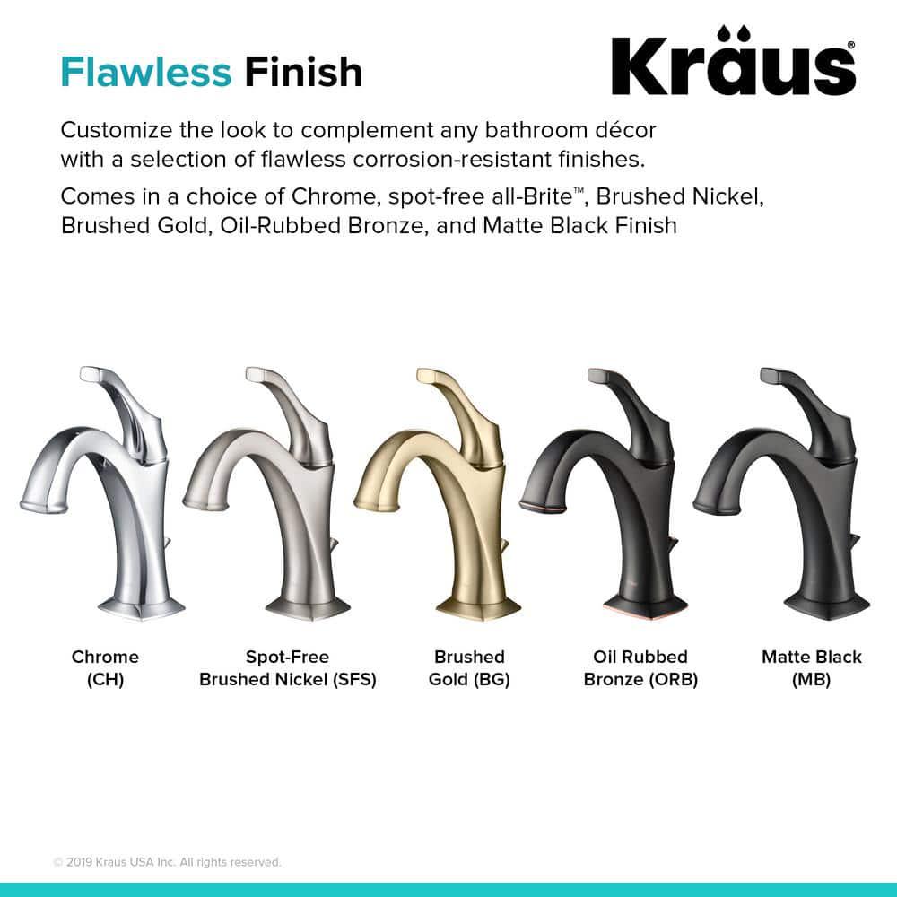 KRAUS Arlo Brushed Gold Basin Bathroom Faucet with Lift Rod Drain and Deck Plate