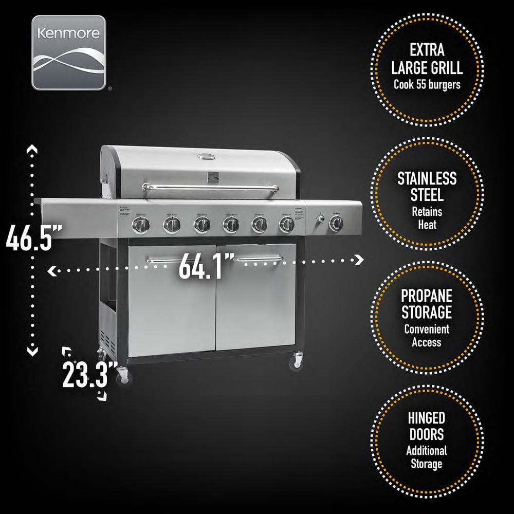 KENMORE 6-Burner with Side Propane Gas Burner XL Grill PG-40611SOL