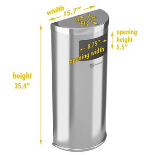 HLS COMMERCIAL 9 Gal. Stainless Steel Trash Can with Inner Bin Half-Round Side-Entry with Wall Mount for Restroom Office Lobby THDC01G09A