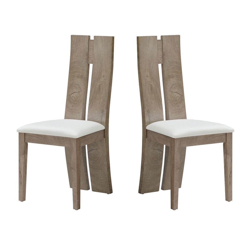 Set of 2 Dining Chair with PU Leather Cushion Seat and Wooden Back