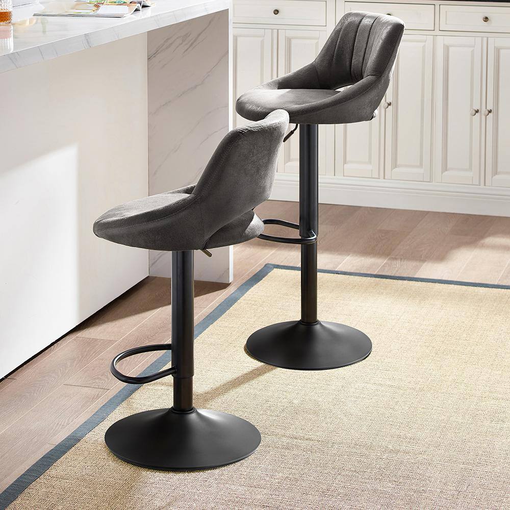 Art Leon Retro 33.86 in. Height Gray Faux Leather Swivel Adjustable Height Low Back Bar Stools with Metal Frame (Set of 2) BS003-GRAY