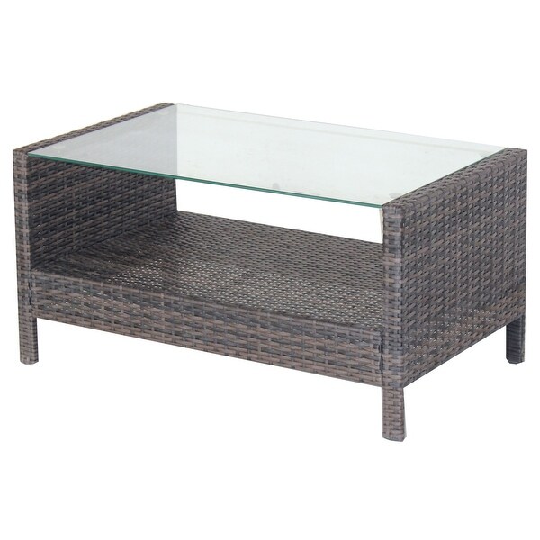 Outdoor Patio Coffee Table with Clear Tempered Glass