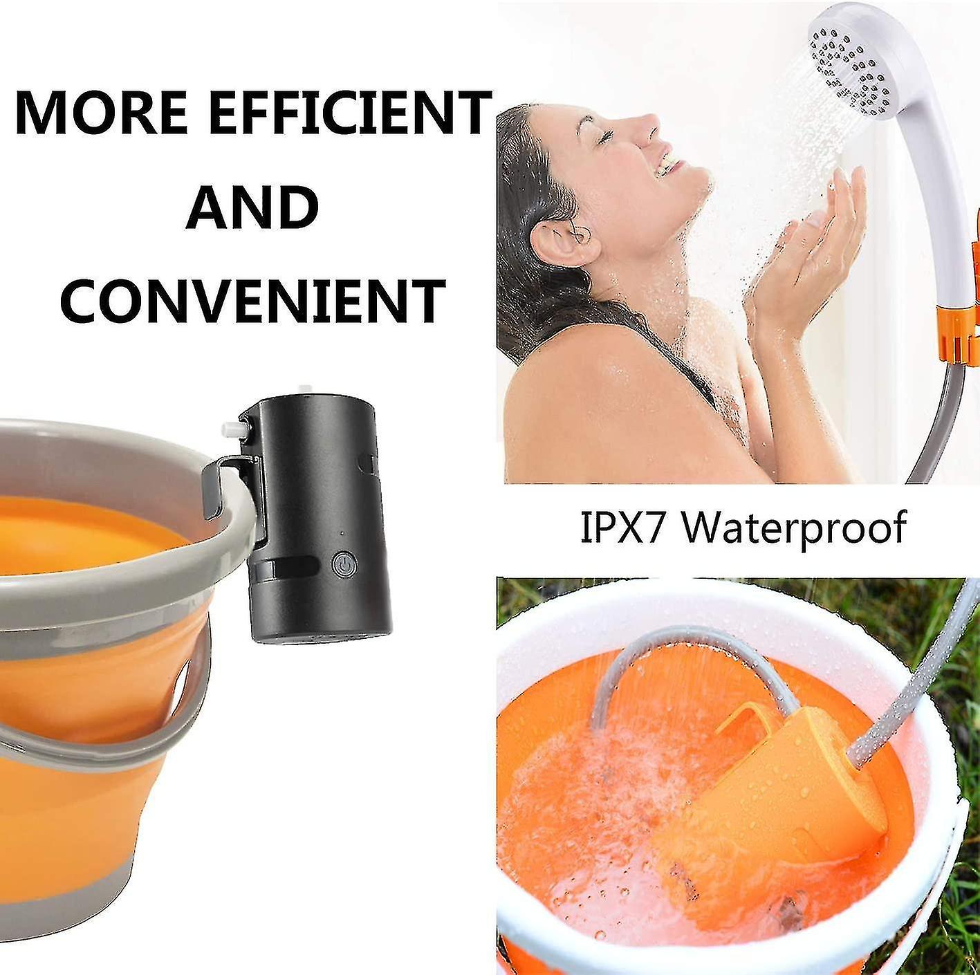 Portable Outdoor Shower， 2 Flow Mode， 4400mah Battery Powered Shower Pump_happyshop