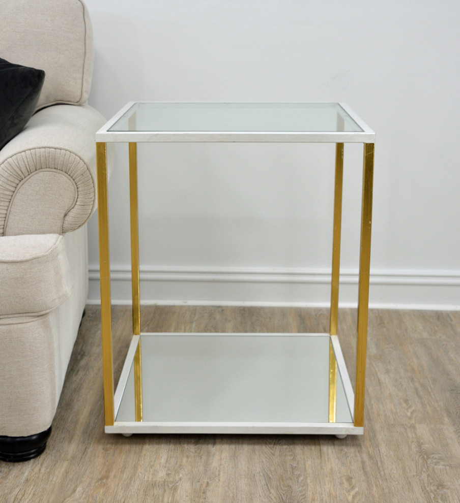 Dakota White  ampGold Square Side Table   Contemporary   Side Tables And End Tables   by Rustic Home Furniture Deco  Houzz