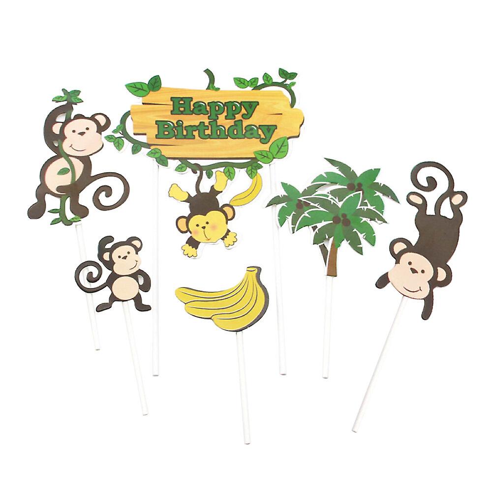 4 Sets Cake Toppers Monkey Forest Cake Inserts Cupcake Decor Party Supplies (6pcs/set)