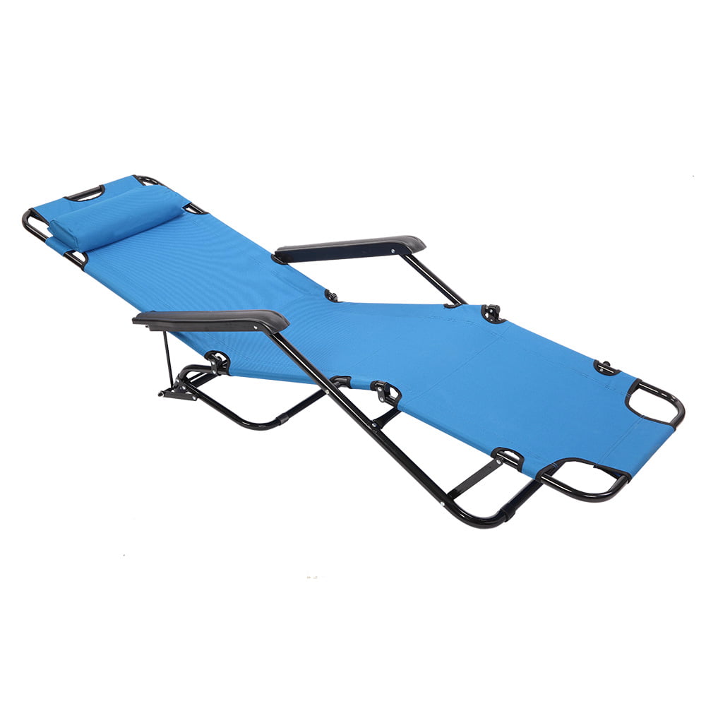 JUMPER Lounge Beach Chair Foldable Patio Recliner with Adjustable Headrest， Blue