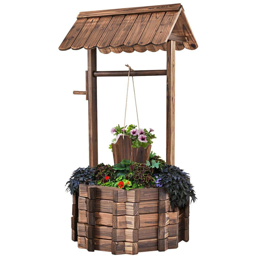 Costway 22 in. x 22 in. Brown Fir Wood Outdoor Planter (1-Pack) GHM0132