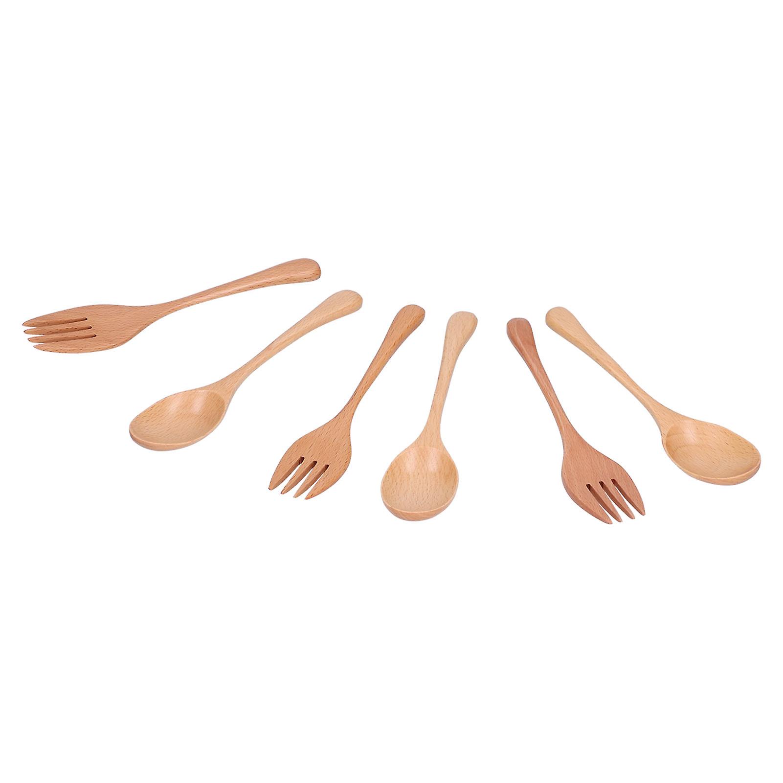 Wooden Forks Spoons Beech Nontoxic Easy To Clean Wood Cutlery Tableware Kit For Home Kicthenspoon Fork