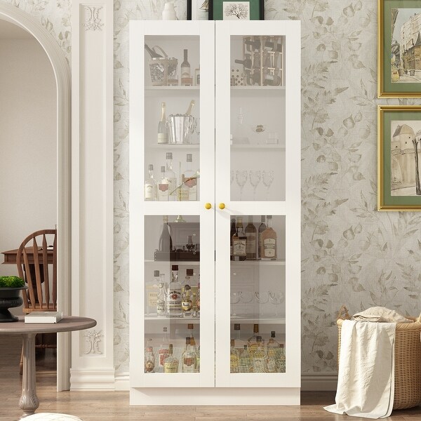 Glass Cabinet White Display Curio Storage Cabinet with Glass Doors - 70.9