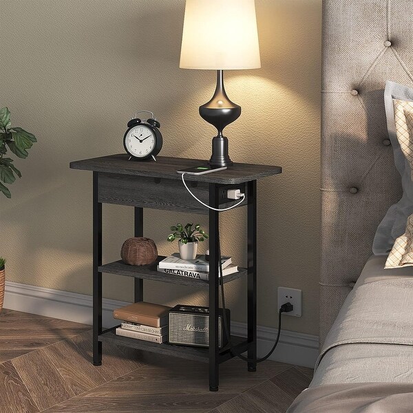 Set of 2 Flip Top Narrow Side Table，Nightstands，End Tables dark Grey