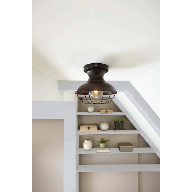 allen + roth Yordan 1-Light 8.5-in Bronze Incandescent Semi-flush Mount Light