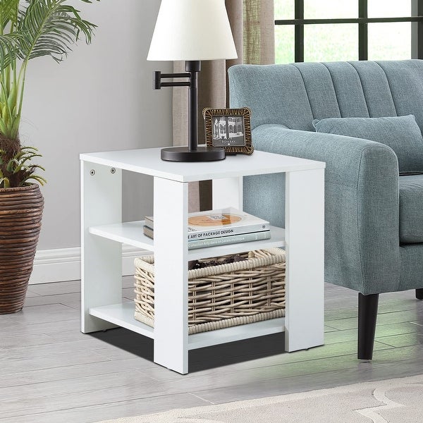 3-Tier End Table w/ Storage Shelf， Wood Side Table， Small Coffee Table - 17.7“