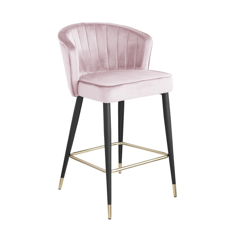 Contemporary Velvet Upholstered Counter Height Stool with Metal Legs