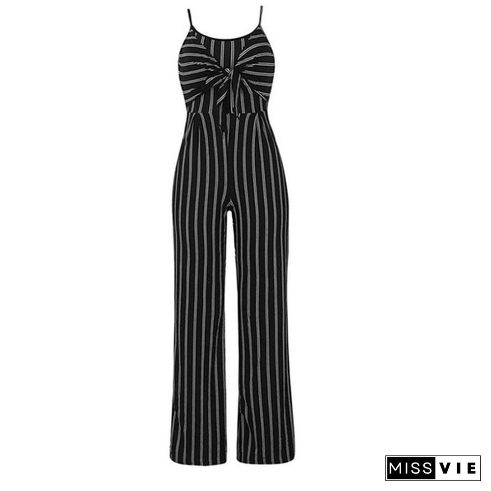 Women's Clubwear Playsuit Bodysuit Party Jumpsuit Romper Chiffon Condole Belt Stripe Wide-legged Long Trousers