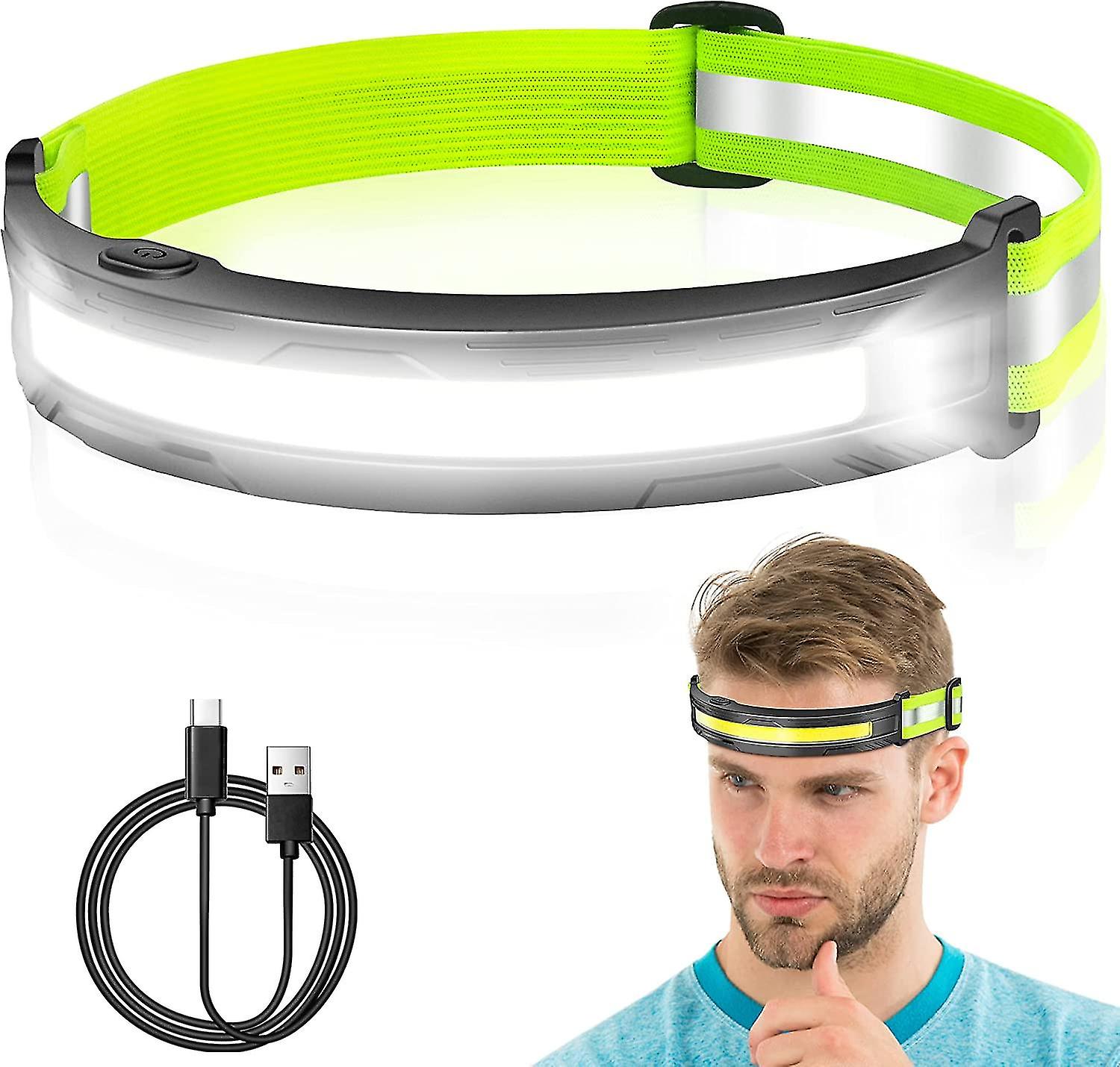 Led Head Torch Rechargeable， Super Bright Headlamp Headlight With Reflective Strip Headband 4 Modes 230wide Beam Ipx4 Waterproof 1.4oz Lightweight For