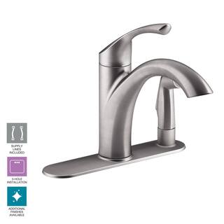 KOHLER Mistos Standard Single-Handle Pull-Out Sprayer Kitchen Faucet in Vibrant Stainless Steel With Side Sprayer K-R72509-VS