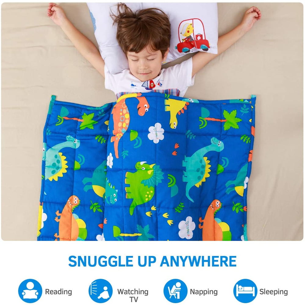 Anjee Weighted Blanket for Kids， 3 lbs Kids Weighted Blanket 100% Soft Cotton Breathable All Season Throw， Blue Dinosaur 36x48 inches