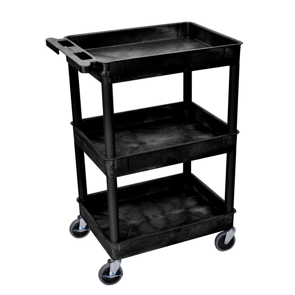 Luxor 24 in. x 18 in. 3 Tub Shelf Plastic Cart 4 in. Casters in Black STC111-B