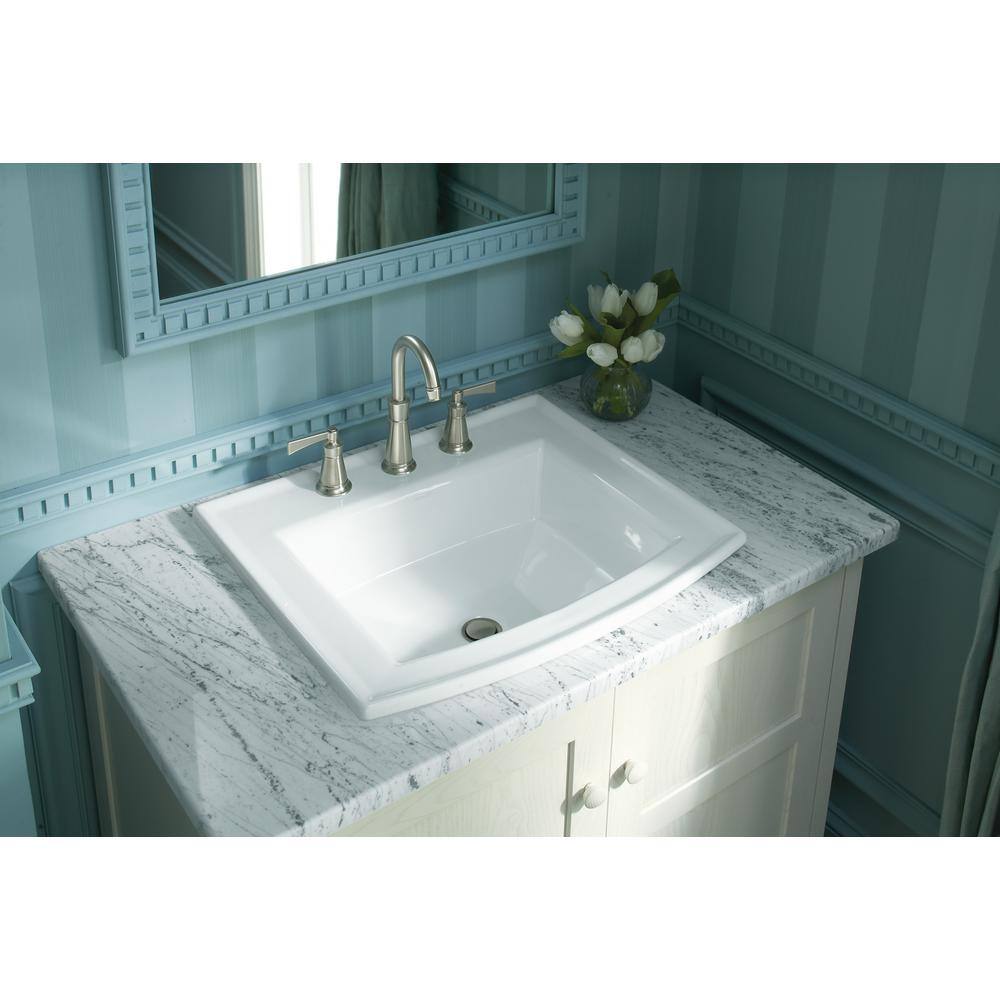 KOHLER Archer 22-58 in. Drop-In Vitreous China Bathroom Sink with Overflow Drain in White K-2356-4-0