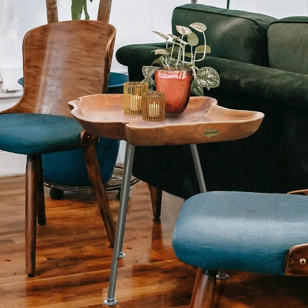 Chic Teak Rustic Teak Wood Tray Side Table