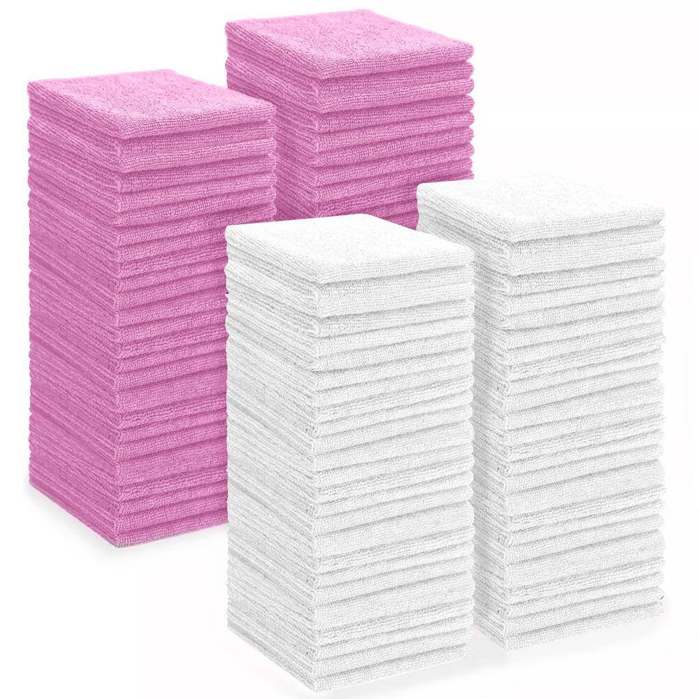 THE CLEAN STORE Microfiber PinkWhite Cleaning Cloths (Pack of 100) 79136