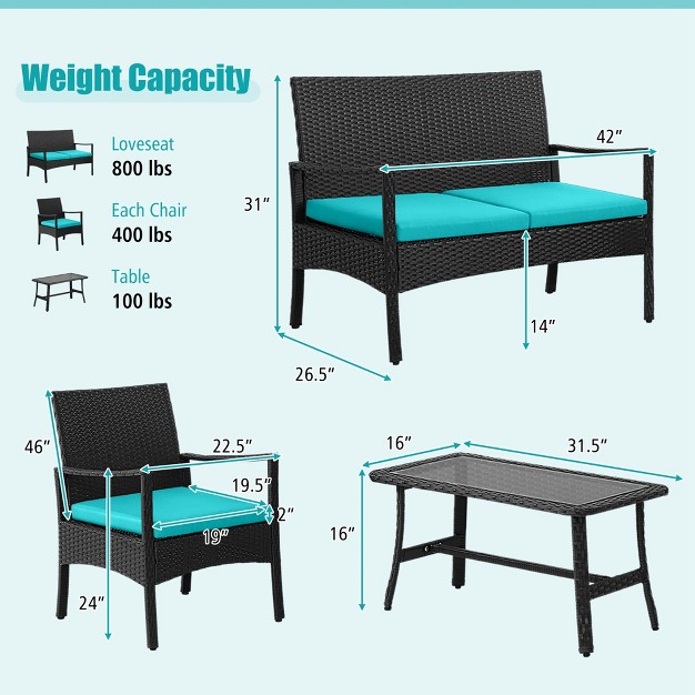 Costway 4pcs Patio Wicker Furniture Set Cushioned Chairs amp Loveseat With Coffee Table Garden